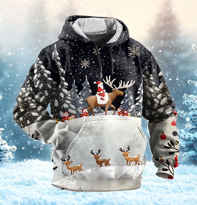 vánoce pánské vánoční zvíře 3d mikiny santa claus móda 3d tisk dovolená streetwear mikiny s kapucí černý potisk s kapucí přední kapsa pružina &amp;  podzimní značková košile 2025 - $29.99 –P1