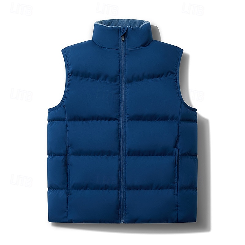 Herren Steppweste Täglich Lässig Herbst Winter Tasche Polyester Bequem Einfarbig Vorne geknöpft Stehkragen Normale Passform Schwarz Königliches Blau Dunkelgrün Hell Gray Weste 2025 - $48.99 –P3