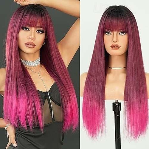 paróka frufruval nőknek hosszú egyenes szintetikus paróka lány cosplay és napi használatra 2025 - $20.99 –P4