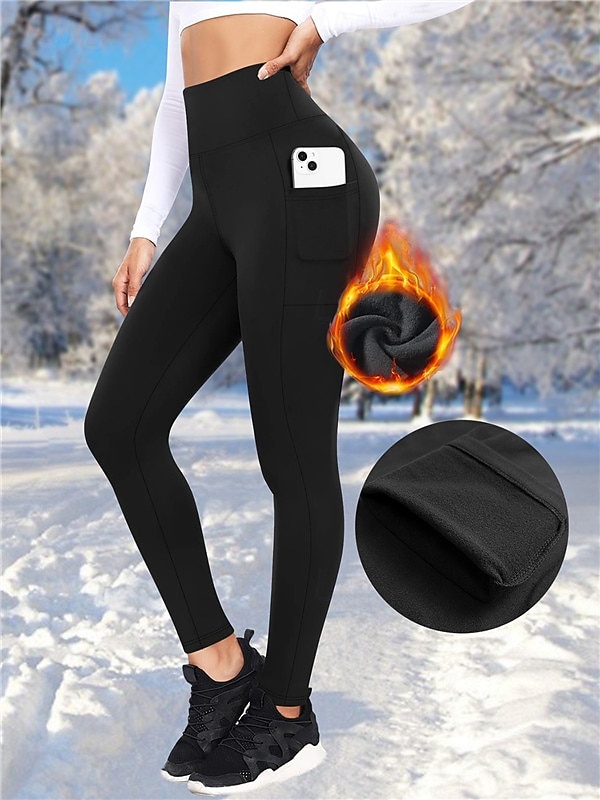 Femmes Pantalon de yoga Leggings doublés en polaire Leggings de yoga avec Poche Téléphone Taille haute Pilates Entraînement en salle Entraînement Collants Couleur Unie Noir Rouge Bordeaux Bleu Marine de 2026 ? $15.49 –P10