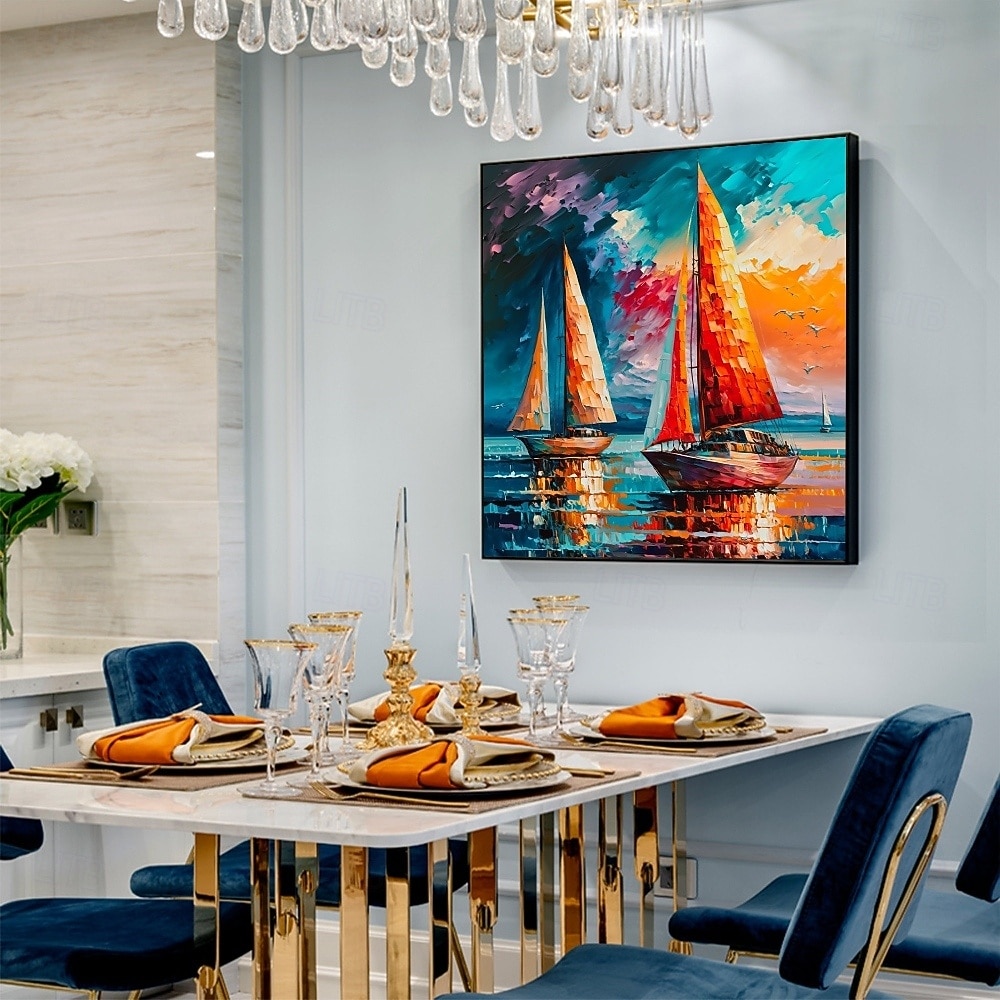 Segelboot-Ölgemälde, handgefertigt, abstraktes Segelboot-Kunstgemälde auf Leinwand, handgefertigtes nautisches Ölgemälde, große Segelschiff-Gemälde, Wandkunst, modernes Seestück-Gemälde für 2025 - $116.99 –P7