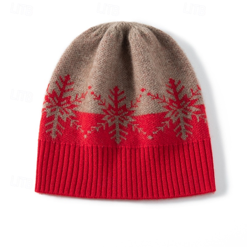 Homme Femme Bonnet en laine Vin Rouge Cachemire Noël Tricot Chaud Ecole Noël Extérieur Motif de flocon de neige Noël Chaud de 2025 ? $61.99 -P4