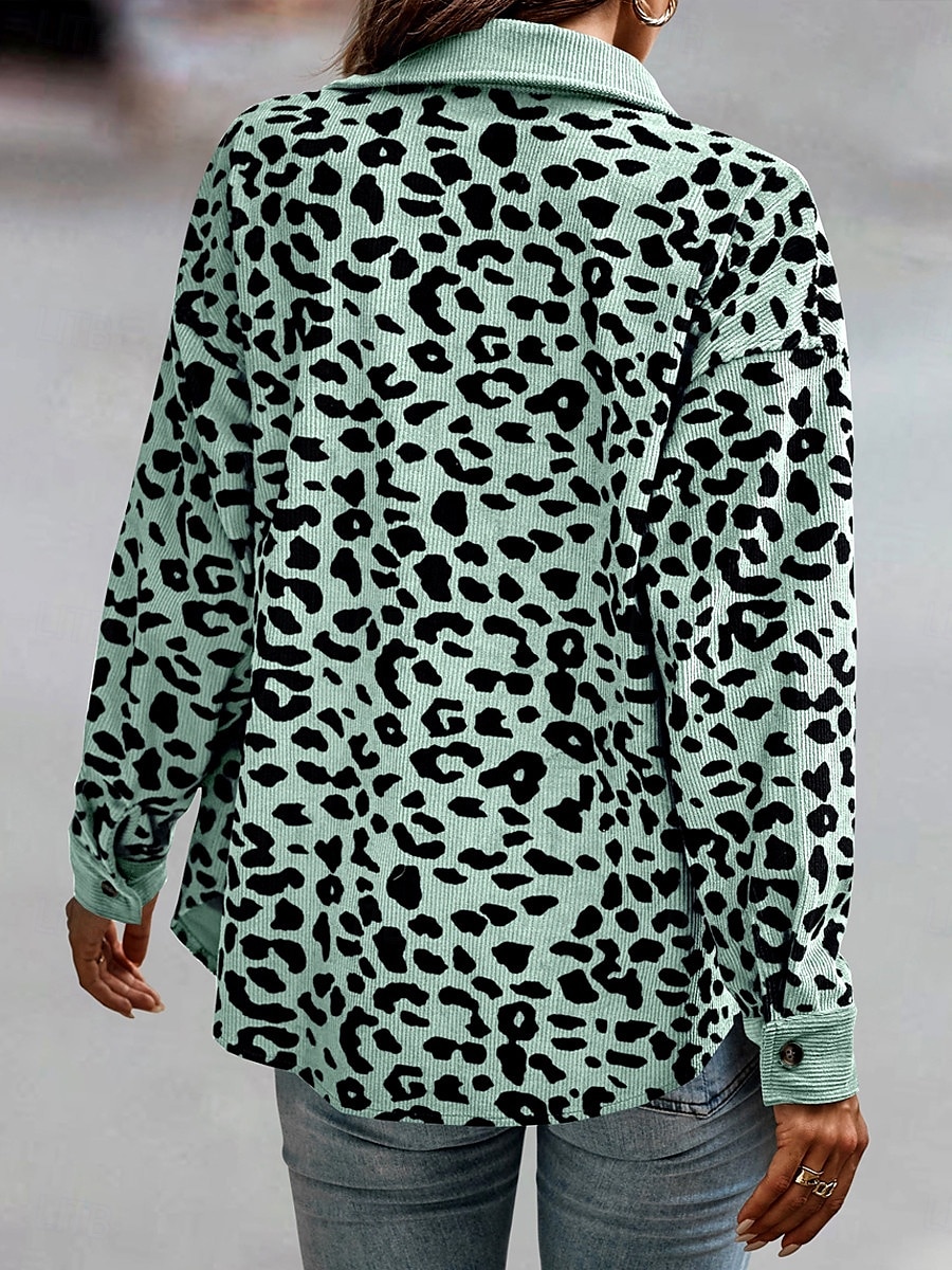 Dam Vardaglig jacka Utomhus Gata Dagliga kläder Höst Vinter Normal Täcka Normal Håller värmen Andningsfunktion Stylish Ledigt Jacka Långärmad Leopard Med fickor Mönster Rodnande Rosa Blå Grön 2025 - $34.99 –P5