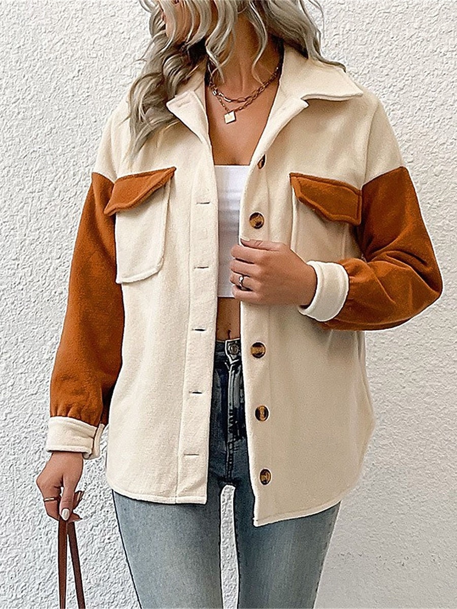 Dam Kappa Utomhus Gata Dagliga kläder Höst Vinter Normal Täcka Normal Håller värmen Andningsfunktion Stylish Ledigt Jacka Långärmad Slät Med fickor Aprikos 2025 - $41.99 –P6
