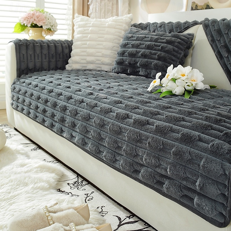 soffice e soffice peluche di coniglio, copridivano comodo e morbido, perfetto per aggiungere calore e comfort, elegante protezione per mobili per l'arredamento del soggiorno del 2025 a $13.99 –P3