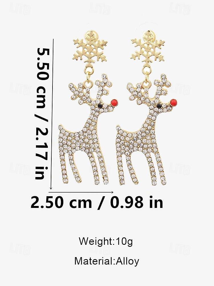 Festive Christmas Reindeer Drop Earrings – Sparkling Rhinestone Snowflake and Reindeer Design, Holiday Jewelry for Women 2025 - $7.99 –P8