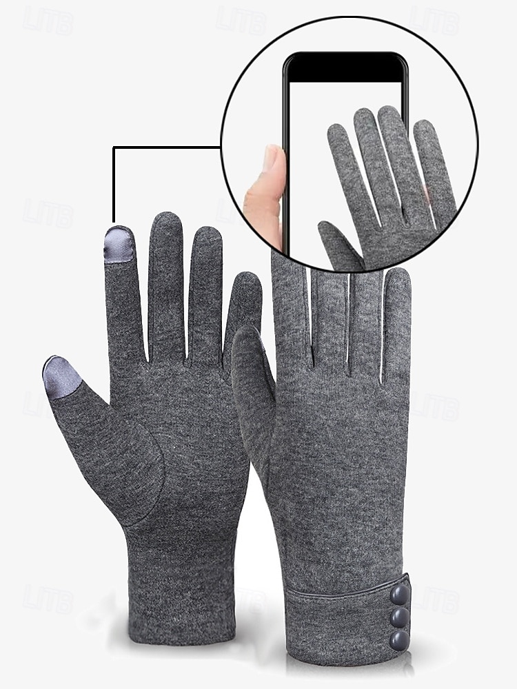 Schwarze Touchscreen-Winterhandschuhe für Damen mit Knopfmanschette – warme und stylische SMS-Handschuhe für kaltes Wetter 2025 - $11.99 –P7