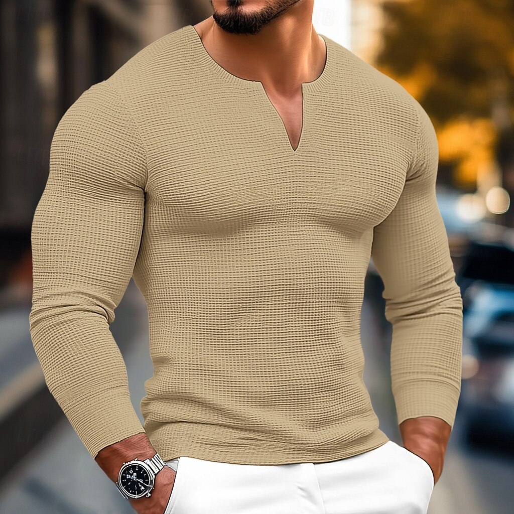 Men's Waffle Shirt T Shirt Tee Top Long Sleeve Shirt Long Sleeve V Neck Spring &  Fall Plain Fashion Designer Basic V Neck Vacation Street Going out Black White Gray Top Tee for Men 2025 - $16.49 –P5
