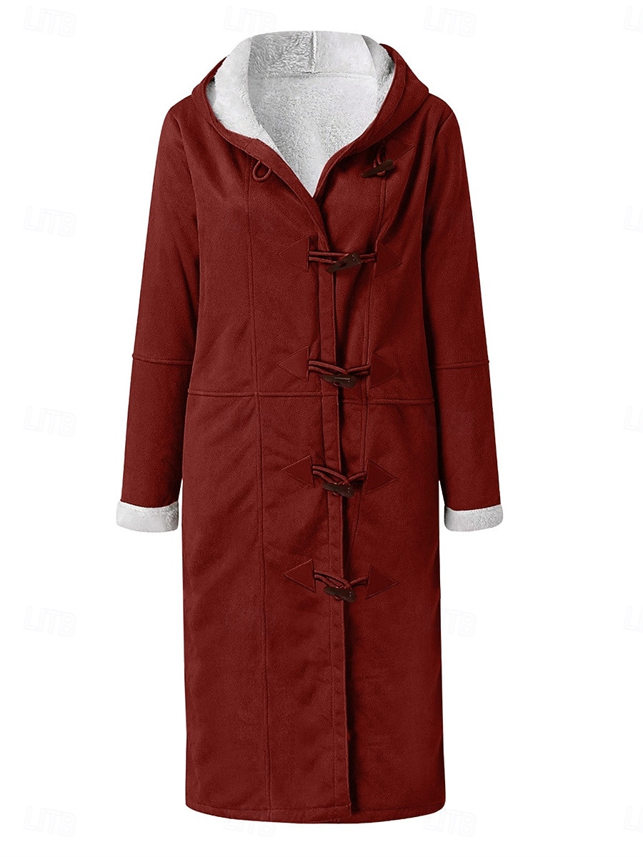 Dam Vinterkappa Teddyrock Utomhus Gata Dagliga kläder Höst Vinter Lång Täcka Normal Håller värmen Andningsfunktion Stylish Ledigt Jacka Långärmad Slät Med fickor Vin Kaki Grå 2025 - $44.99 –P7