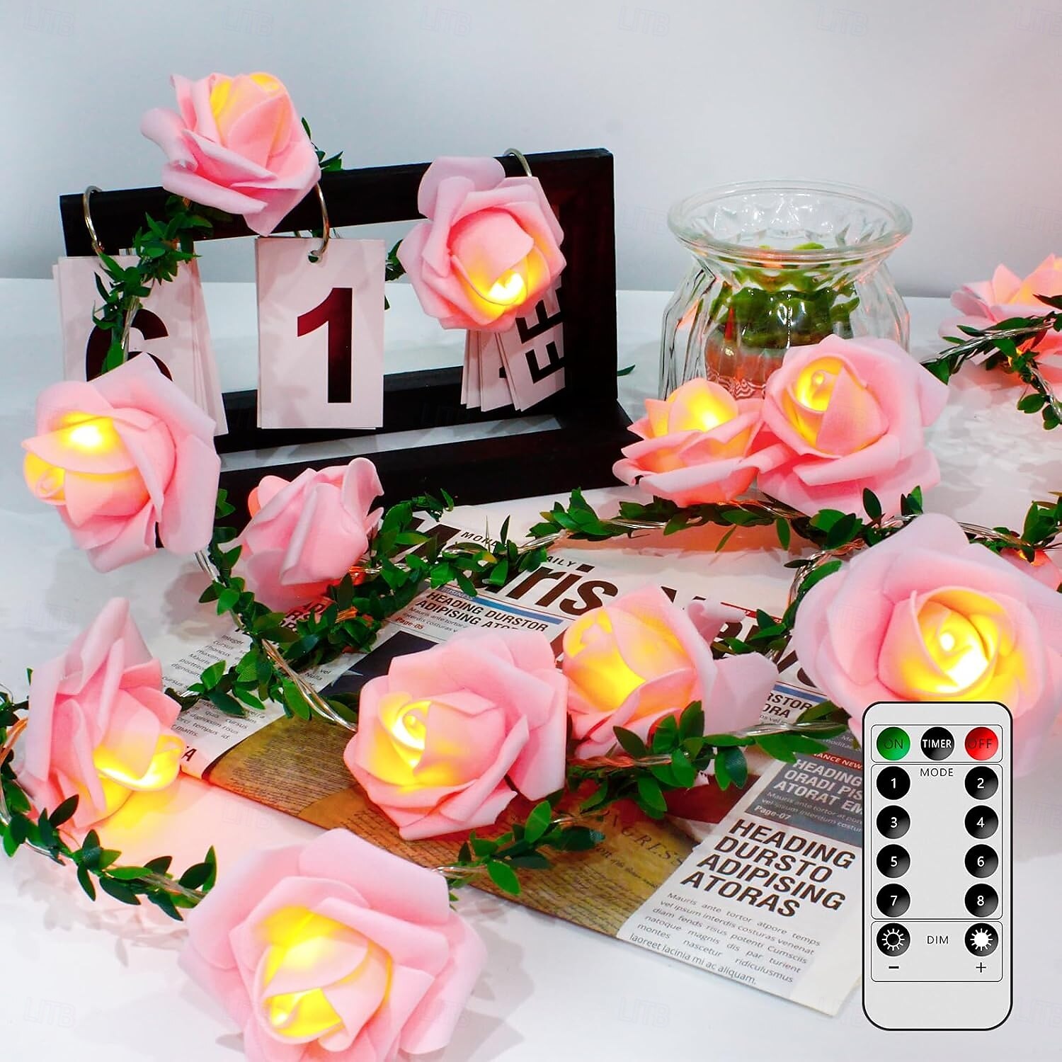 2025年 バレンタイン シミュレーション バラのつる 妖精 ストリング ライト リモコン 8 モード 照明 3m 20LED 結婚式 休日 新年 パーティー 自宅 寝室 バルコニー 庭 装飾  コレクション – $20.99 –P6