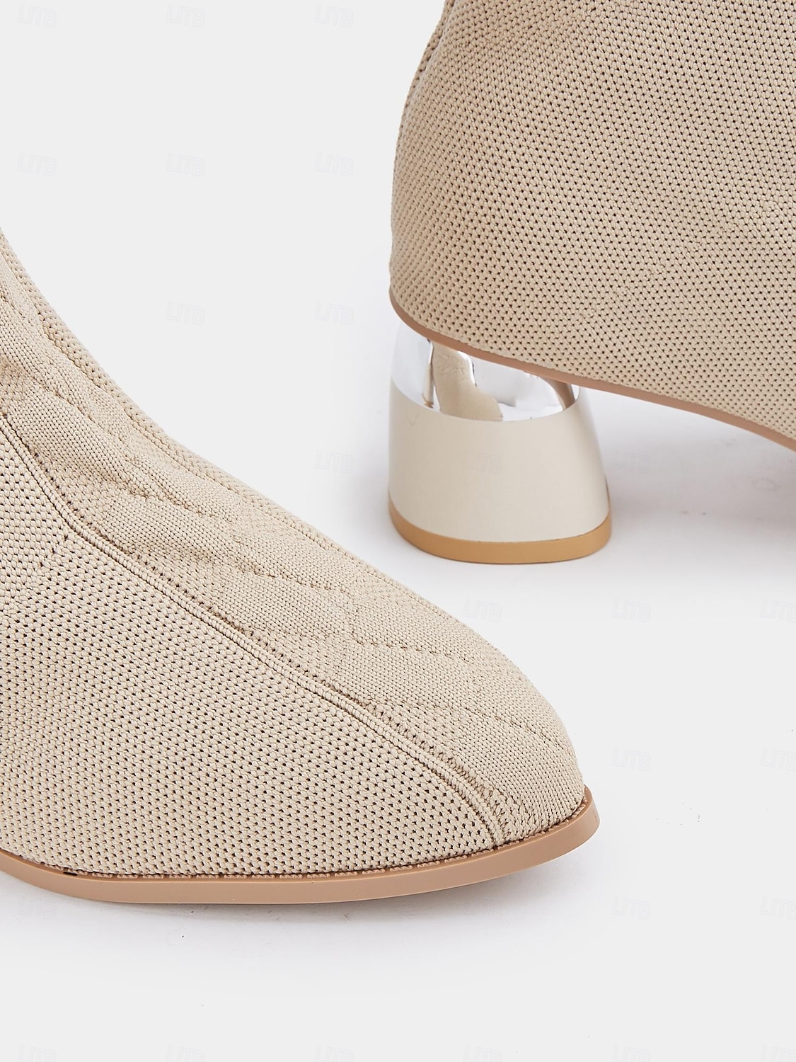 Botines tipo calcetín de mujer en color beige con tacón de bloque metalizado: tejido de punto elástico y diseño moderno para looks casuales y elegantes 2025 - €32.99 –P5