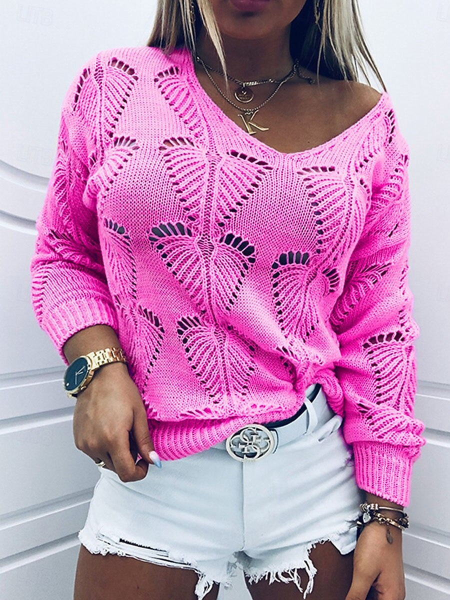 Femme Pull Chandail Pull Décontractées Flexible Couleur monochrome A côtes Col V Ouvert Tricoté manche longue Hauts réguliers Tricoter Extérieur du quotidien Fin de semaine Bleu Fuchsia Automne Hiver de 2025 ? $37.99 –P1