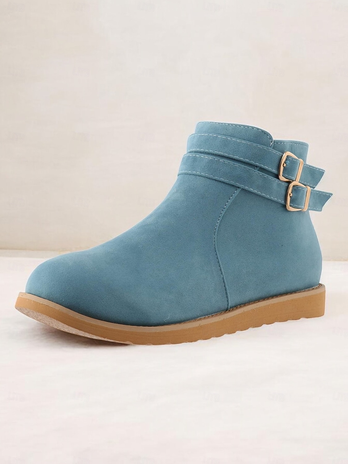 Schwarze Damenstiefeletten aus Wildlederimitat mit Schnalle – lässige, flache Winterstiefel mit Doppelriemen für Komfort im Alltag 2025 - $29.99 –P5