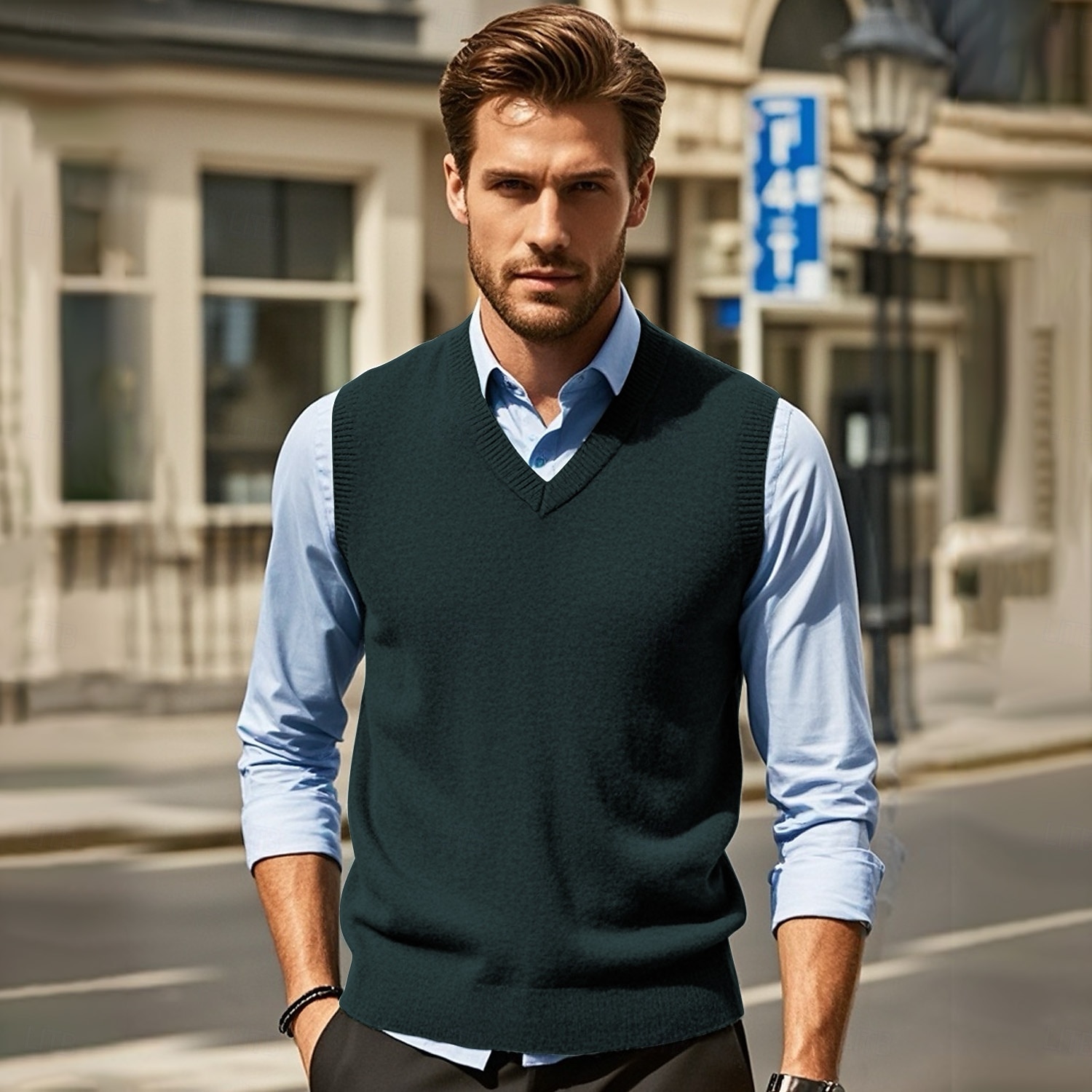 Herren Pullunder Pullover Kleid Pullover Weste Strickpullover Gerippt Stricken Standard Strick Glatt V Ausschnitt Modisch Brautkleider schlicht Freizeitskleidung Verabredung Bekleidung Herbst Winter 2025 - $26.99 –P7