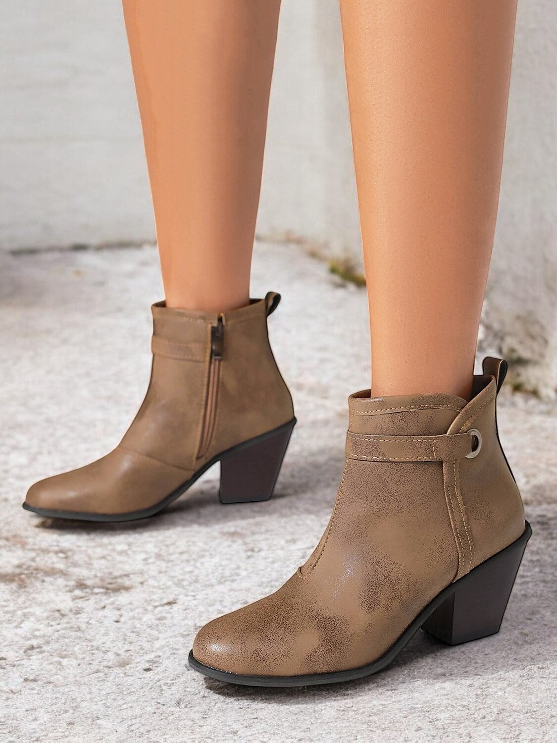Botines estilo western vintage para mujer con tacones gruesos en bloque: botines de piel sintética con cremallera lateral para uso informal y al aire libre 2025 - $59.99 –P1