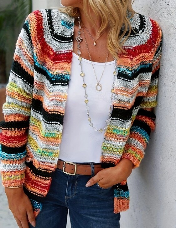Femme Pull Chandail Gilet Cardigan Décontractées Flexible Rayé A côtes Ouvrir le devant Poche Tricoté manche longue Hauts réguliers Tricoter Extérieur du quotidien Fin de semaine Rouge Bleu Automne de 2025 ? $72.99 –P1