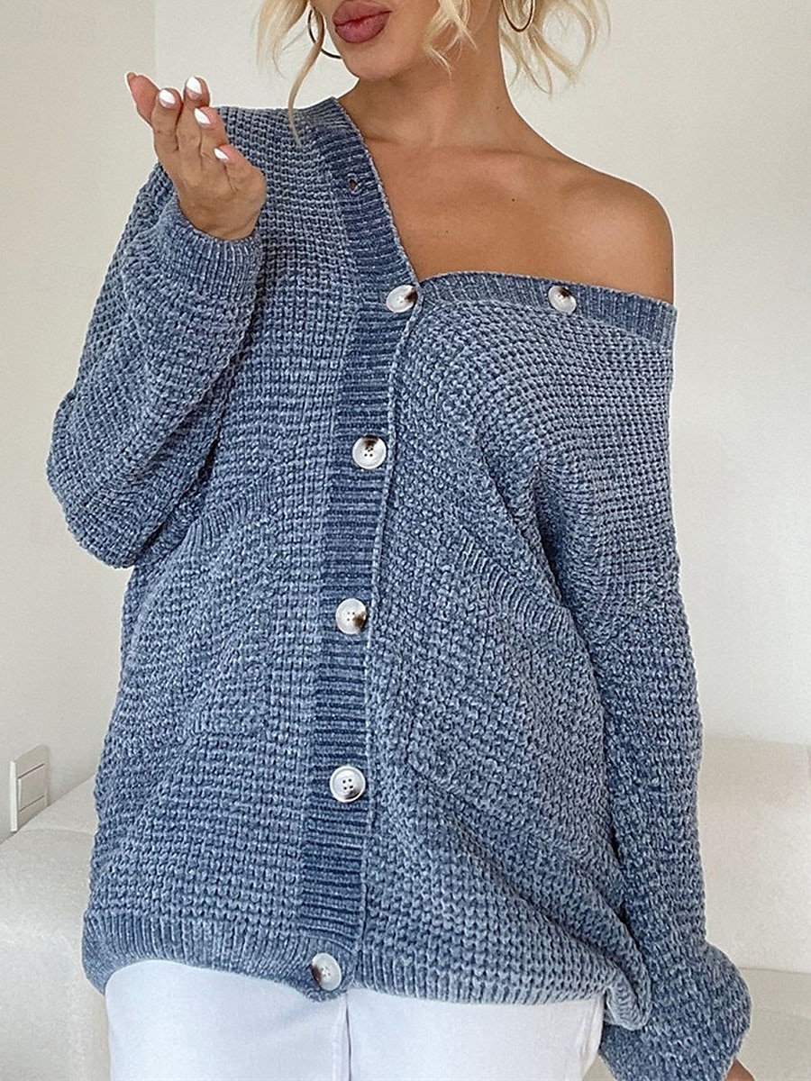 Women's Sweater Cardigan Casual Soft Pure Color Ribbed V Neck Buttons Pocket Knitted Long Sleeve Long Tops Knit Outdoor Daily Weekend Pink Blue Fall Winter 2025 - $52.99 –P3