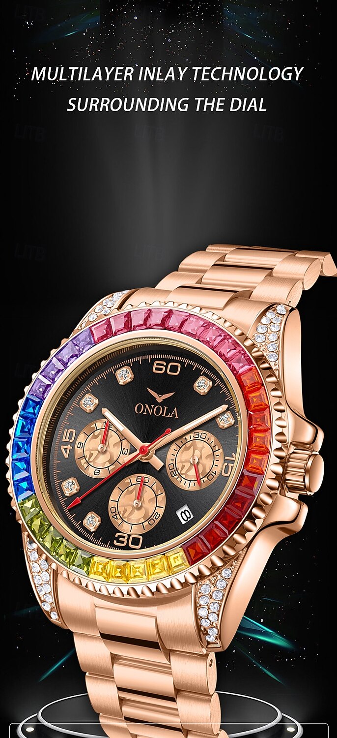 ONOLA Luxury Iced Watches Men Automatic Date Multifunctional Steel Clocks Fashion Rainbow Diamond Quartz Wristwatch 2025 - $48.99 –P6