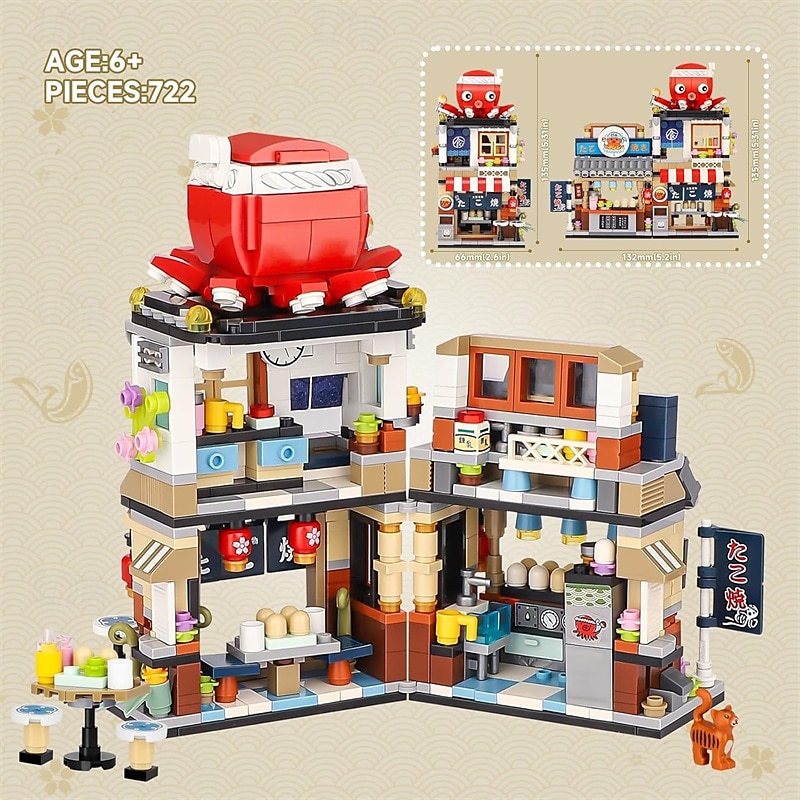 Japanese Street View Takoyaki Shop Mini Building Blocks MOC Creative Japanese Toys for Girls 6-12 Years Old 722 Pcs Simulation Architecture Construction Toy Gift Idea for Kids Adults 2025 - $32.99 –P6
