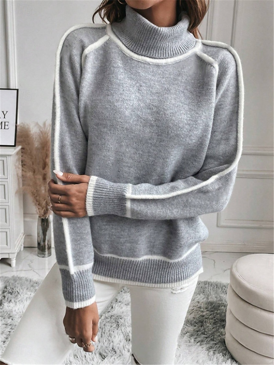 Women's Sweater Pullover Sweater Jumper Casual Soft Pure Color Ribbed Turtleneck Knitted Long Sleeve Regular Tops Knit Outdoor Daily Weekend Army Green Gray Fall Winter 2025 - $58.99 –P4