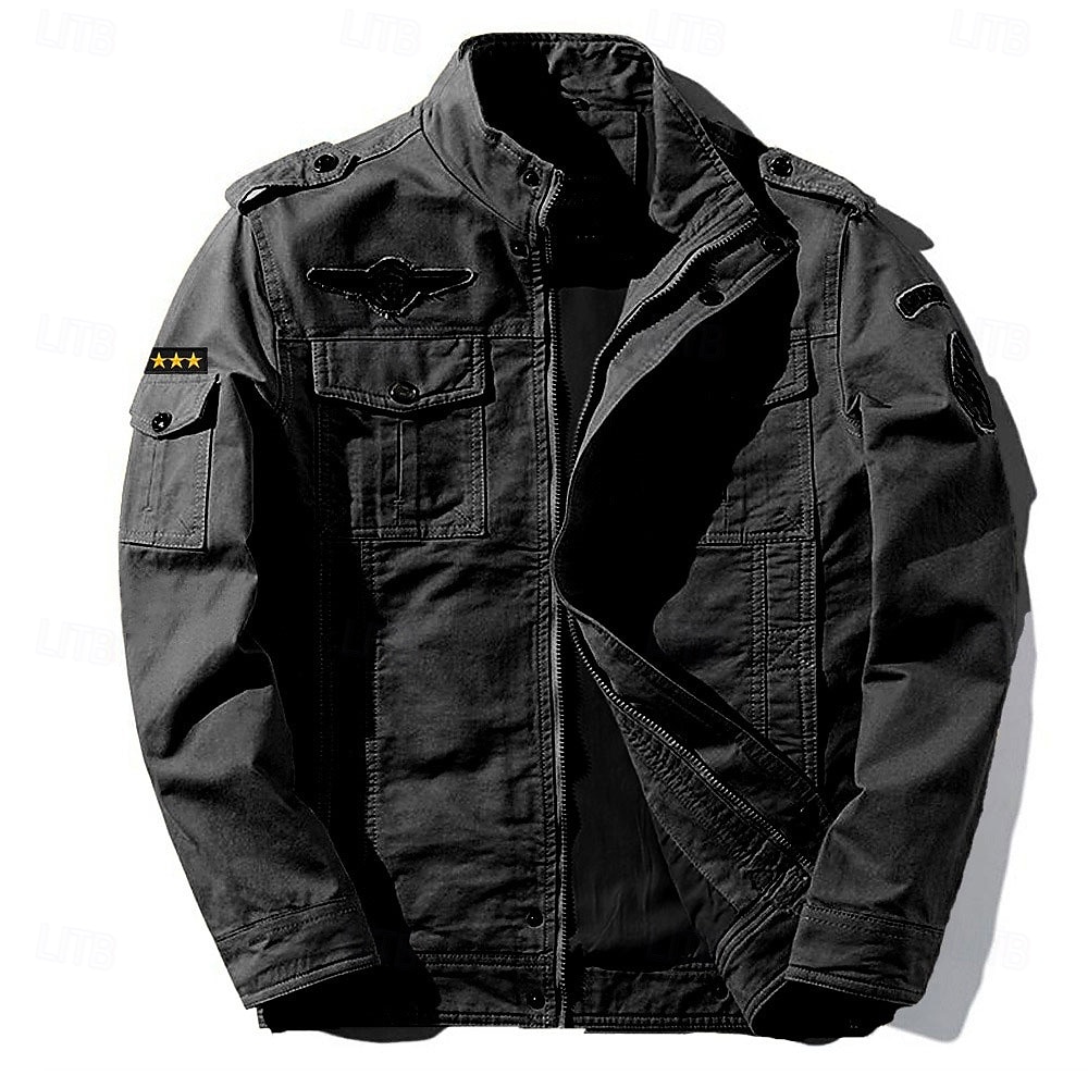 giacca militare da uomo in cotone ricamata giacca cargo con spalline manica lunga collo alto multitasche cappotto giacca da camionista stampa stella capospalla tattico del 2026 a $50.99 –P2