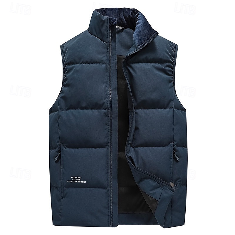 Homme Gilet en duvet Quotidien Occasionnel Printemps & Automne Avec Poches Polyester Confortable Couleur Unie Fermeture éclair Col montant Noir Rose Claire Rouge Violet Gilet de 2025 ? $66.99 –P2