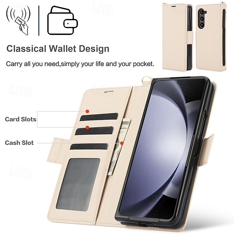 2025年 電話 ケース 用途 Zフォールド6 Z Fold 5 Z Fold 4 Z Fold 3 バックカバー スタンド付き リストストラップ付き カード挿入口 レトロ風 TPU PUレザー コレクション – $19.99 –P7