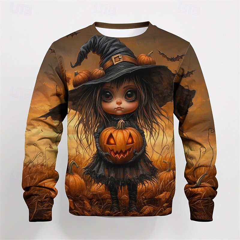Halloween Pojkar 3D Grafisk Tecknat Pumpa T-shirt Långärmad Vår Höst Mode Grundläggande Polyester Barn 4-12 år Rund hals Utomhus Ledigt Dagligen Normal 2025 - $13.49 –P3