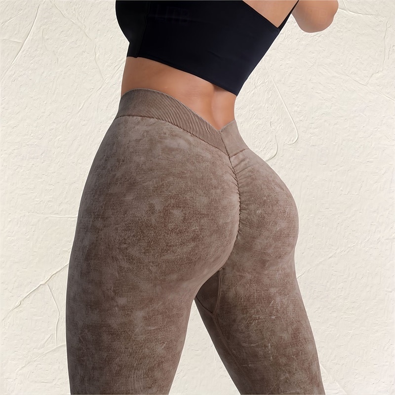Damskie Spodnie do jogi Legginsy do jogi Scrunch Butt Ruched Butt Lifting Podnoszenie pośladków Wyszczuplenie brzucha Wysoka talia Pilates Trening w siłowni Trening Rajstopy Jednokolorowe Ciemnoszary 2026 - $23.99 –P2