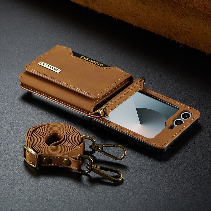 Housse de téléphone pour Z Flip 6 Z Flip 5 Z Flip 4 Z Flip 3 couverture arrière avec support avec cordon emplacement pour carte rétro TPU cuir PU de 2025 ? $31.99 –P3