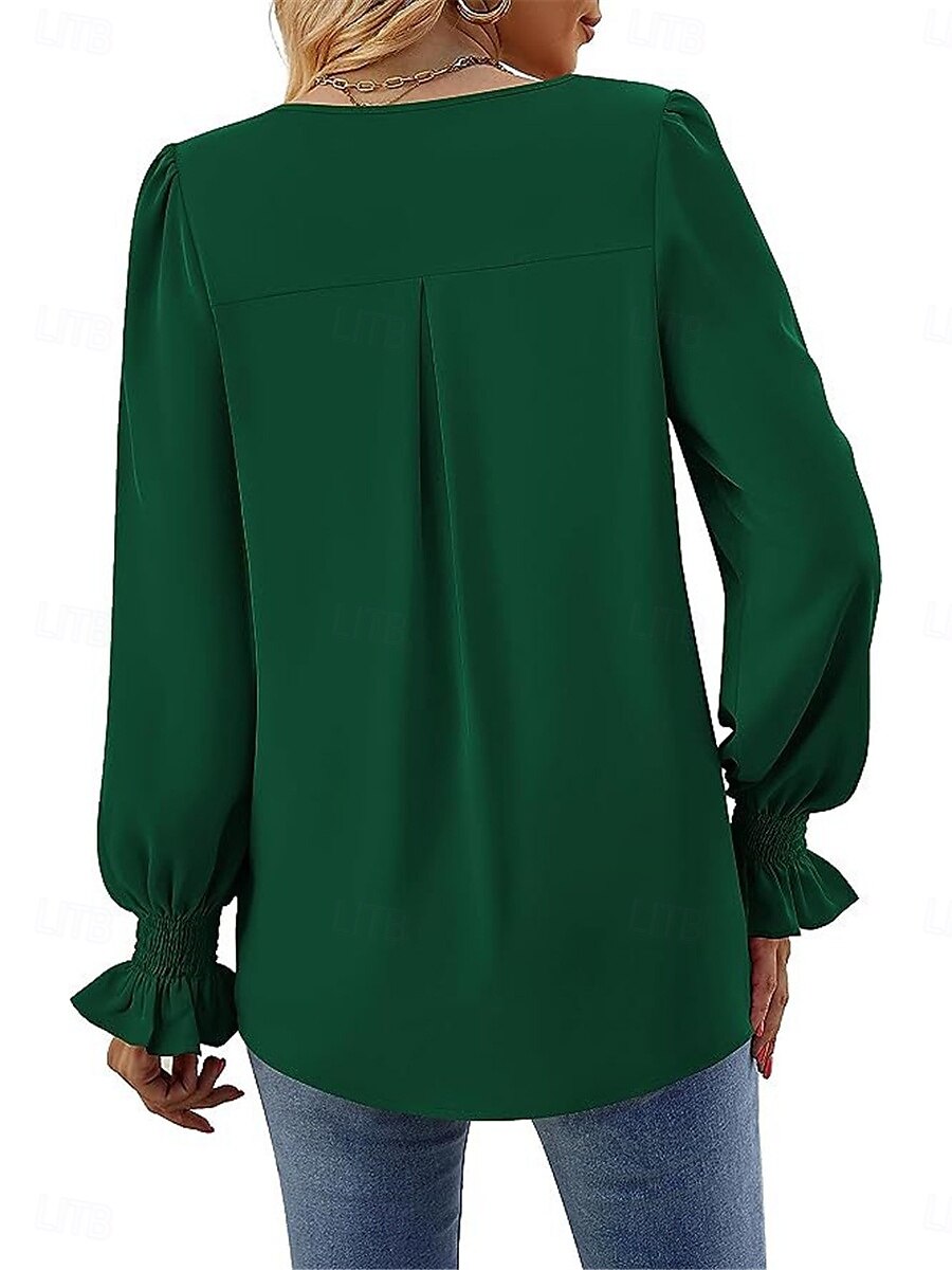 Damen Hemd Glatt Modisch Modern Brautkleider schlicht Langarm V Ausschnitt Normale Oberteile Täglich Wochenende Rüsche Rote Grün Khaki Herbst Winter 2025 - $26.99 –P2