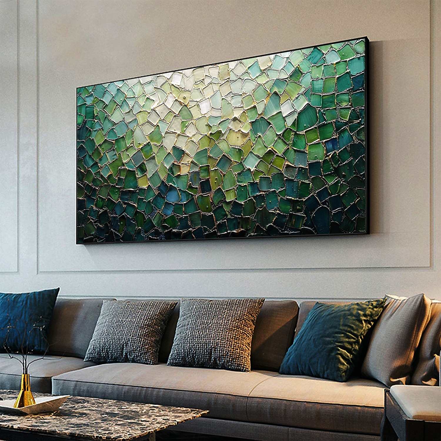 Handmade Original Nordic Minimalism Oil Painting On Canvas Contemporary Abstract Green Impasto Texture Wall Art for Home Decor With Stretched Frame/Without Inner Frame Painting 2025 - $139.99 –P4