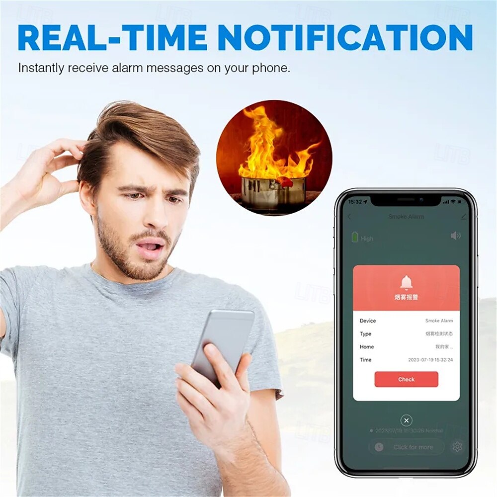 Detector de humo inalámbrico, alarma de humo, sensor fotoeléctrico, detector de incendios, alarma de humo avanzada, aplicación wifi 2025 - $49.99 –P4