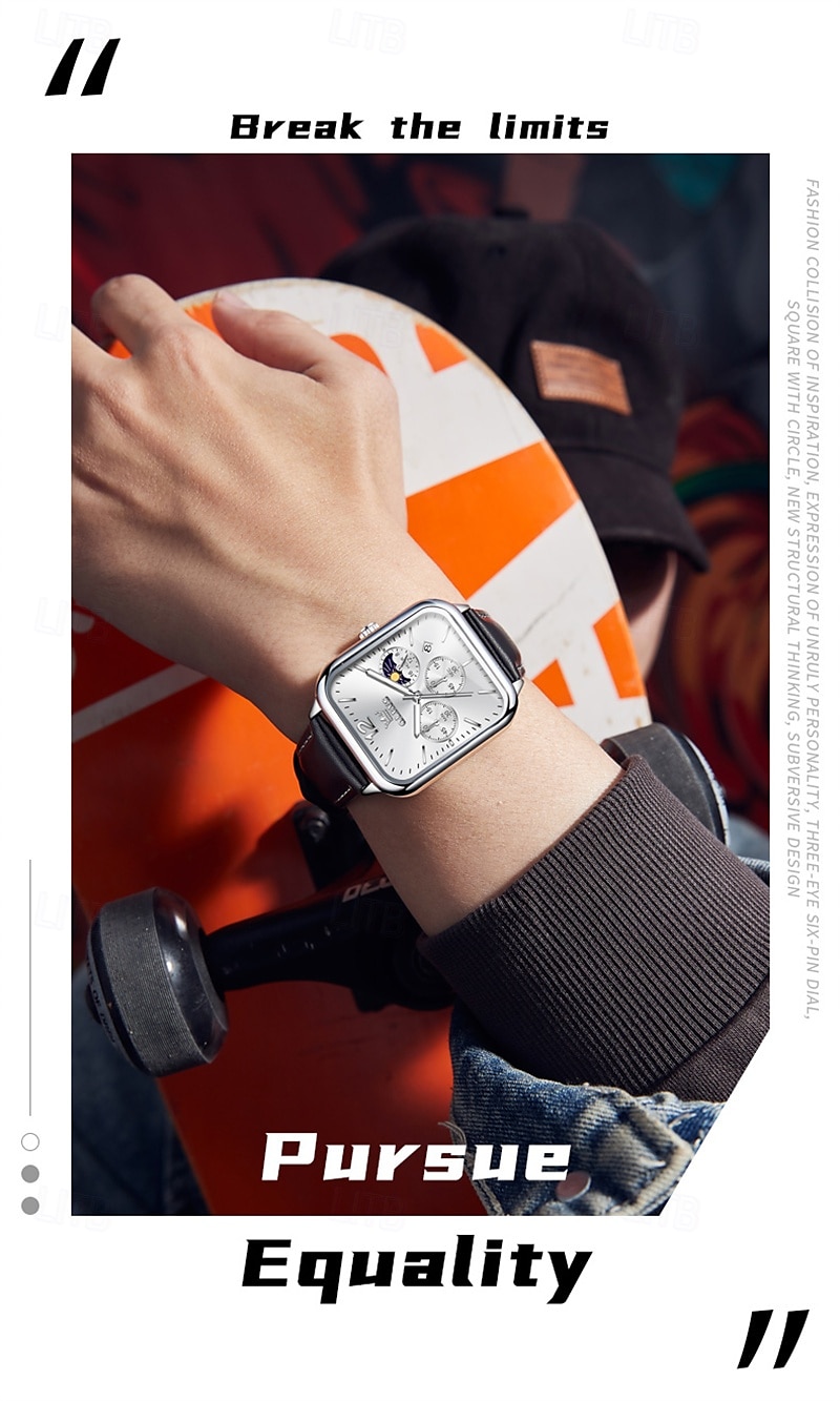 nouvelle marque olevs olevs tendance montres pour hommes cadran carré calendrier lumineux des phases de lune multifonction ceinture en maille à trois yeux montre à quartz à phases de lune de 2025 ? $29.99 –P15