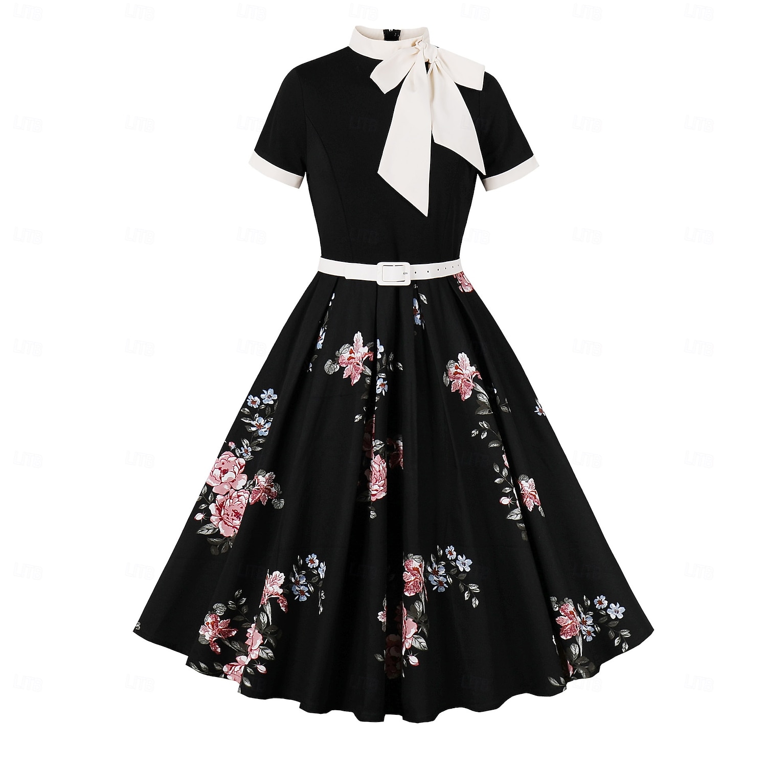 Retro Vintage Anos 50 Hepburn Vestidos Floral Poá Linha A Decote Redondo Fantasia Mulheres Carnaval Ano Novo Baile de Máscaras Casual / Diário Festa de Solteira Adulto Vestido de 2026 por $39.99 –P17