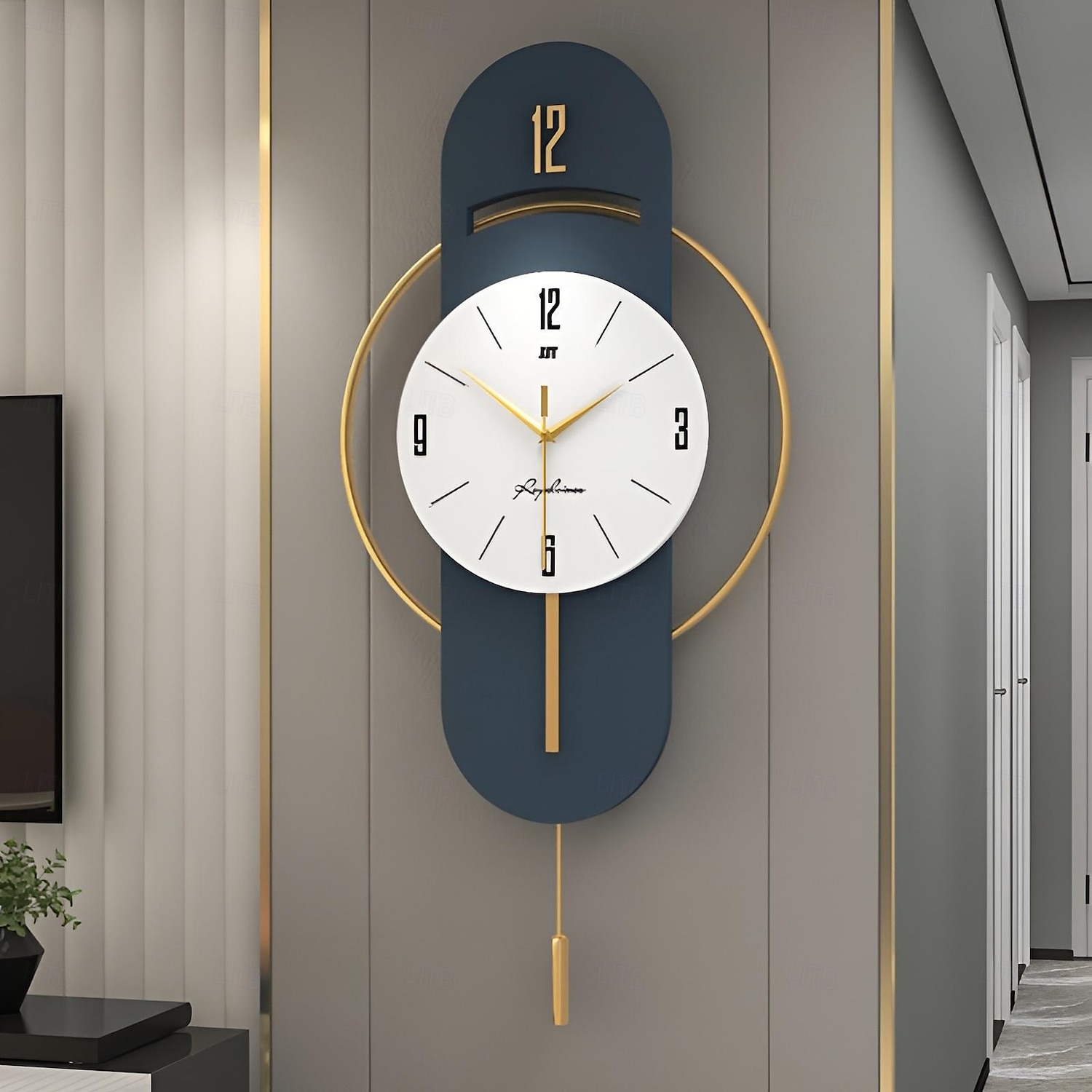 Reloj de pared de cuarzo silencioso con suspensión de tamaño completo, reloj de pared electrónico de péndulo para dormitorio y hogar, reloj de pared silencioso 2025 - $88.99 –P6
