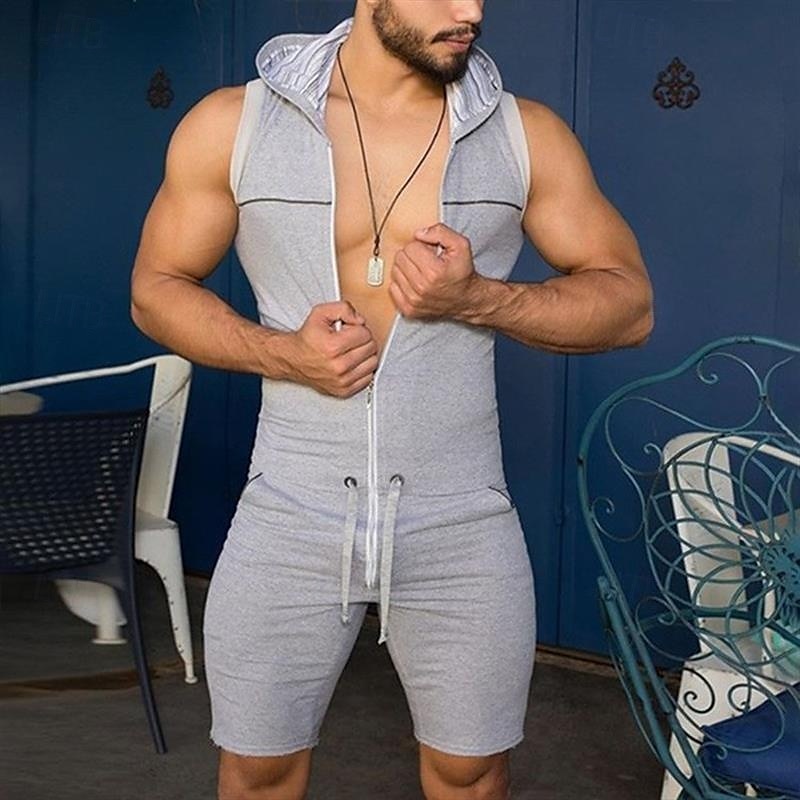 Men's Tracksuit Jumpsuit Full Zip One-piece Casual Sleeveless Breathable Soft Fitness Gym Workout Running Sportswear Activewear Solid Colored Black Red Green 2025 - $25.59 –P4