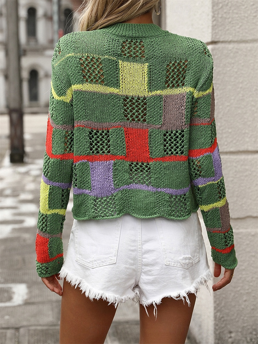 Per donna Felpa Pullover Maglione Informale Morbido A quadri Uncinetto Girocollo Collage Lavorato a maglia Manica lunga Top regolari Maglia Esterno Giornaliero Fine settimana Nero Bianco Autunno del 2025 a $52.99 –P7