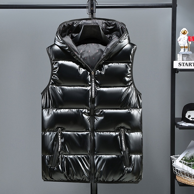 Herren Puffer Weste Kapuzenweste Gepolstert Weste Steppweste Täglich Verabredung Urlaub Modisch Brautkleider schlicht Herbst Winter Tasche Polyester warm halten Komfortabel Feste Farbe Reisverschluss 2025 - $35.99 –P4
