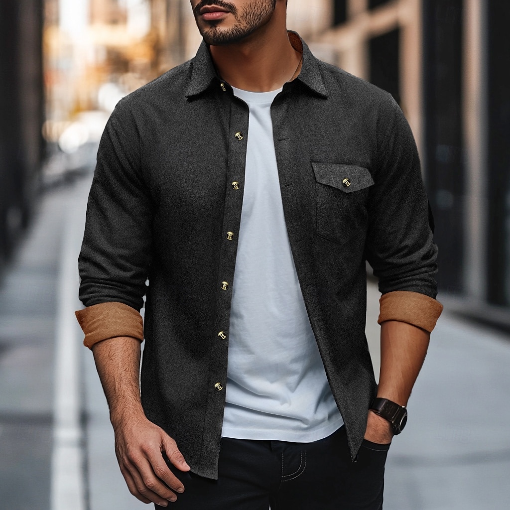 Herren Hemd Flanelljacke Flanell Hemden Knopfhemd Cargo-Shirt Feste Farbe Outdoor Arbeit Schwarz Weiß Hellgrün Wein Langarm Umlegekragen Frühling & Herbst Bekleidung Farbblock 2026 - $28.99 –P6