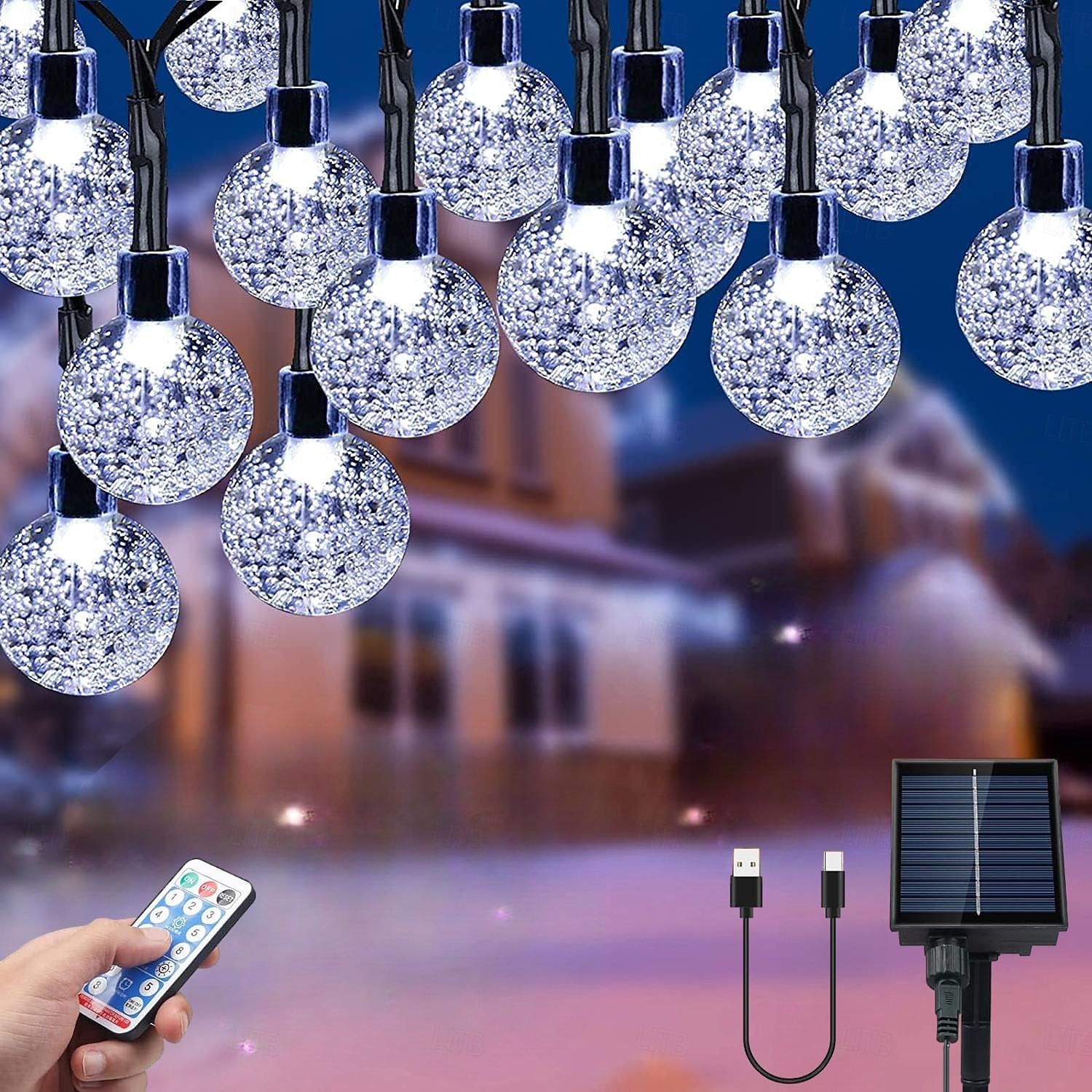 10m Cuerdas de Luces 100 LED Blanco Cálido Blanco Multicolor Luces de cadena creativas Fiesta Al Aire Libre Impermeable Funciona con Energía Solar 2025 - $23.99 –P9