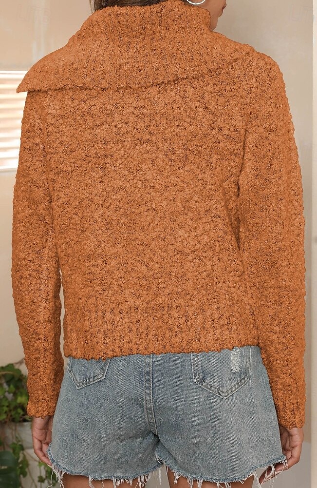 Women's Sweater Casual Soft Pure Color Ribbed Shirt Collar Buttons Knitted Long Sleeve Regular Tops Knit Outdoor Daily Weekend Brown Green Fall Winter 2025 - $52.99 –P2