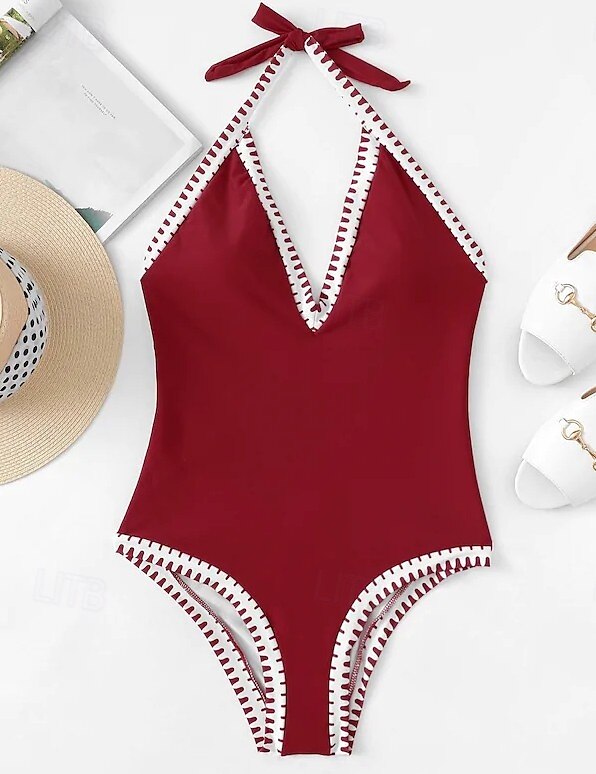 Dame Badetøy Ett stykke Monokini Badedrakt Åpen rygg Lapper Midjekontroll Høy Midje Tynn Ferie Strand Klær Helfarge Grimehals Ermeløs Badedrakter 2025 - $28.99 –P1