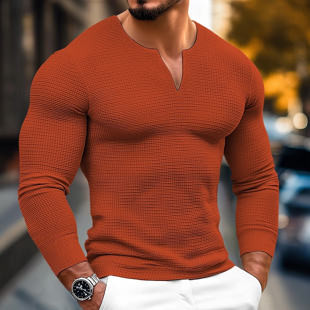 Men's Waffle Shirt T Shirt Tee Top Long Sleeve Shirt Long Sleeve V Neck Spring &  Fall Plain Fashion Designer Basic V Neck Vacation Street Going out Black White Gray Top Tee for Men 2025 - $16.49 –P1