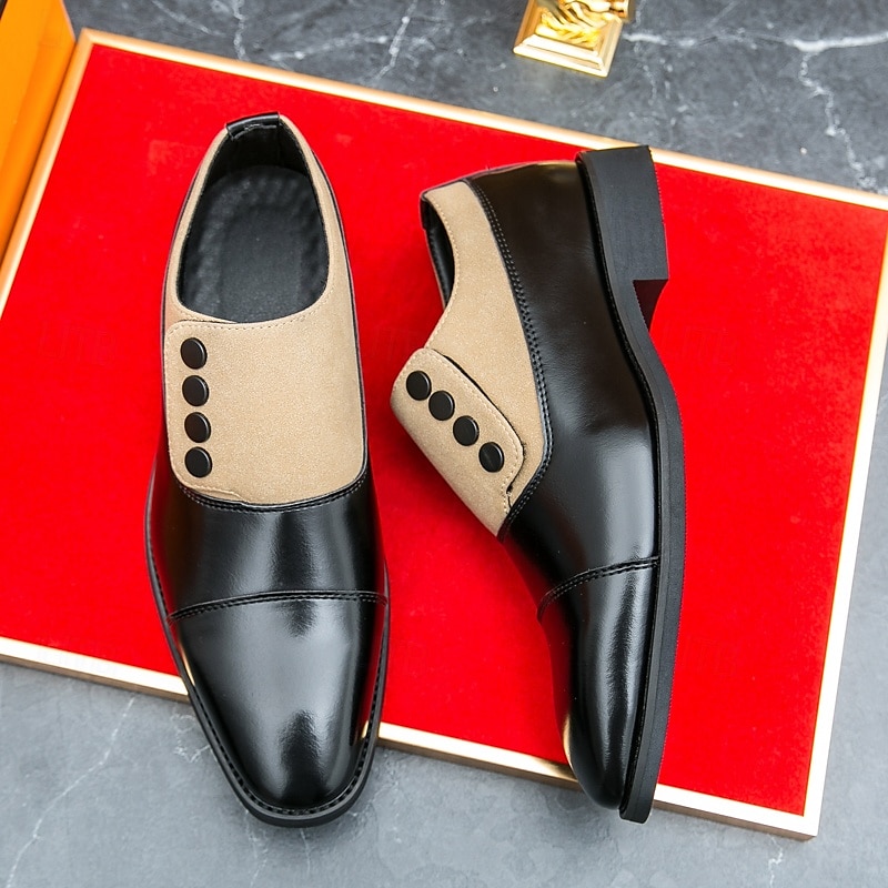 męskie, vintage, formalne buty typu oxford – dwukolorowa sztuczna skóra i zamszowe guziki, idealne na spotkania biznesowe i specjalne okazje 2025 - $46.99 –P3