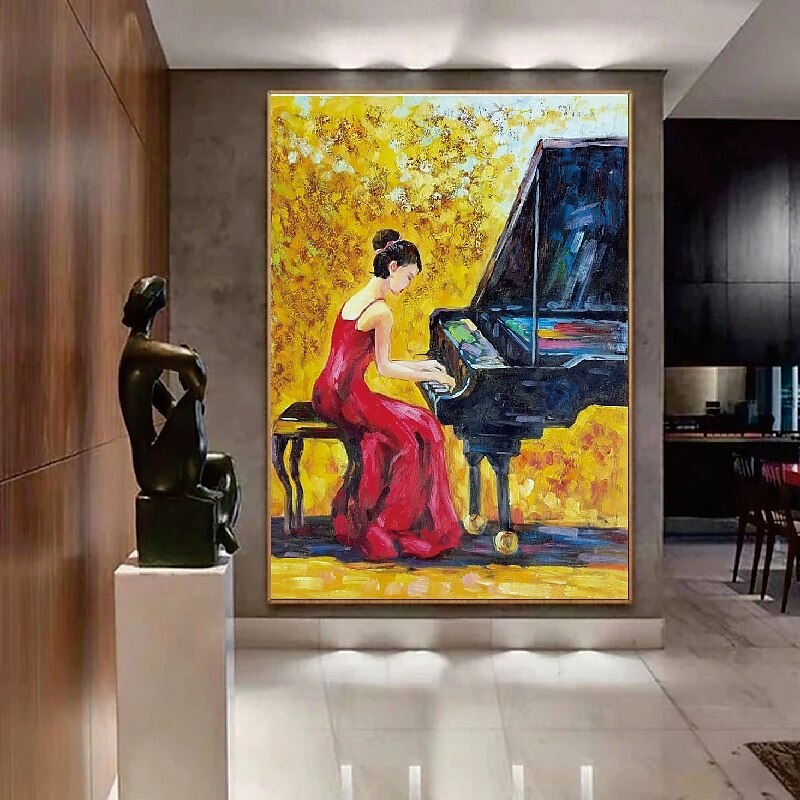 Musik-Ölgemälde, handgemalt, impressionistisches Geiger-Porträt-Ölgemälde auf Leinwand - handgemalte Textur, Musik-Ölgemälde, bildende Kunst, Pattle Knife-Porträt-Ölgemälde 2025 - $125.99 –P5