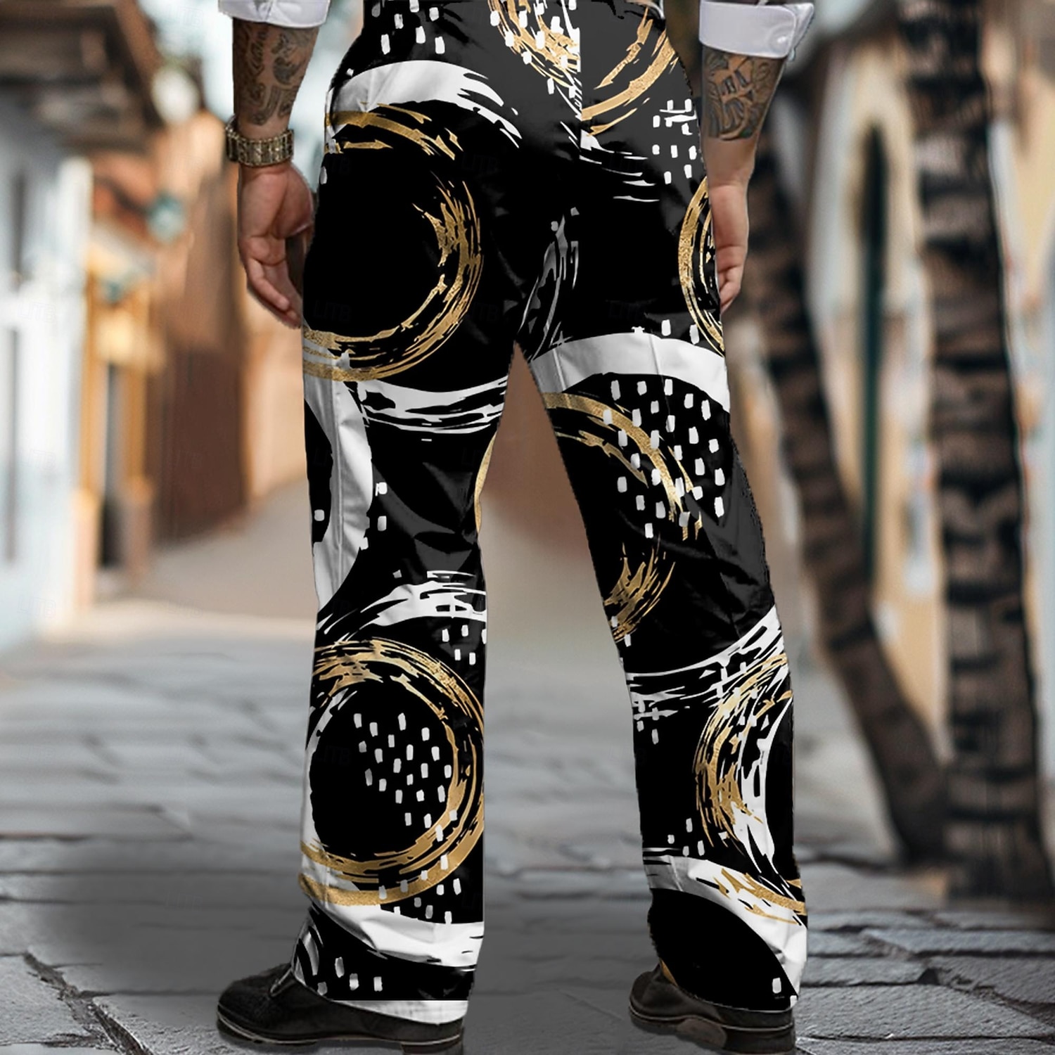Homens Geométrica Circulo Social Cintura Média Business casual Formal Dia a Dia Zíper Bolsos Calças de perna reta Verão Primavera Outono Impressão 3D Preto de 2026 por $29.99 –P2