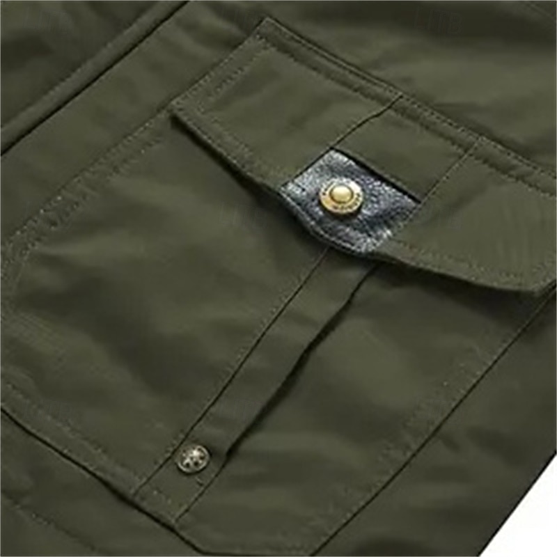 Męskie Kurtka polarowa Kurtka cargo Codzienny Urlop Keep Warm Kieszeń Polar Jesień i zima Równina Moda Moda miejska Kołnierz stawiany Regularny Czarny Khaki Zieleń wojskowa Kurtki 2026 - $87.99 –P5