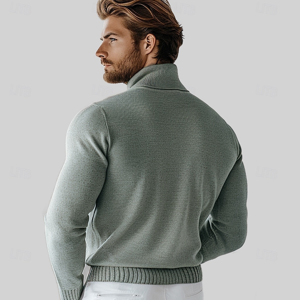 Herr Polotröja Sticka Ensfärgat Polokrage Stickat Elegant Jul Utomhus Kläder Höst Vinter Svart Vit S M L 2025 - $75.99 –P2