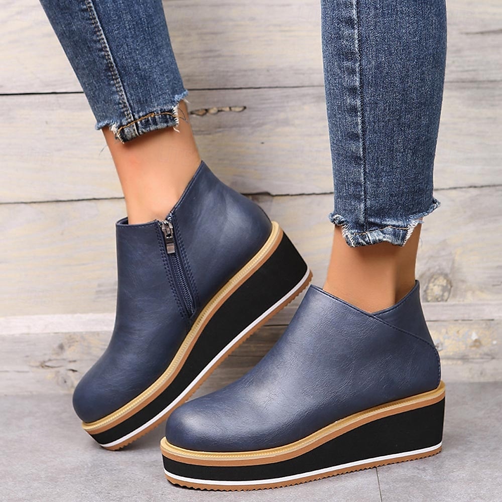 Dámské Boty Boty na platformě Větší velikosti Venkovní Denní Kotníkové boty Booties Podzim Platforma Klínový podpatek Oblá špička Vinobraní Na běžné nošení Minimalismus Chůze PU Zip Světle hněd 2025 - $26.99 –P1